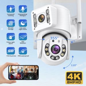 Cameras 1/2PCS 8MP PTZ 5G Wifi Camera Dual Lens Human Detect Tracking Outdoor CCTV Security Waterproof Surveillance Cameras Night Vision