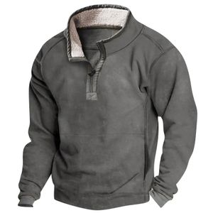 Zip Polo -skjorta för män Fashion Overdized Men's Clothing Casual Sweatshirt Långärmad Solid Color Pullover Tops 240327