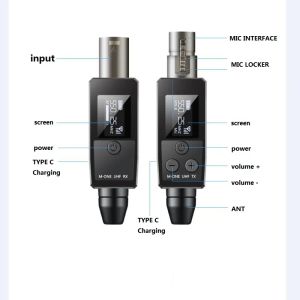 Microfones Mone UHF Microphones DSP WIRED TILL TIRLESS SYSTEM XLR -sändarmottagarens signaladapter för dynamisk 48V -kondensormikrofon