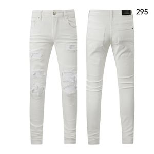 Mens Jeans Designer AM 295 Högkvalitativt modeplattor rippade leggings 28-40 J75H