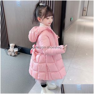 Down Coat Girls Winter Extended Cotton Clothes Primary School Students Garten Skirt Style Korean Bow Princess Yang Drop Delivery Baby Dhqe4