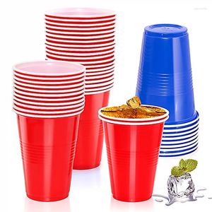 Engångskoppar sugrör 50/100 st kopp 16 oz utomhus picknick födelsedag drycker rött plastfest bordsartiklar för grossist