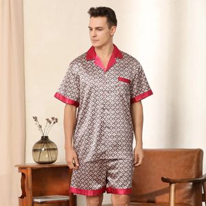 SXXL Mens Loose Sleepwear Print Short Sleeve Shorts 2PCS Pajamas Suit Spring Summer Ice Silk Home Clothes Fashion Nightwear 240408