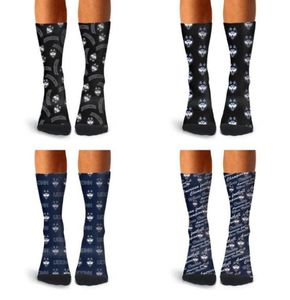 Man Uconn Huskies Logo Logo Crew Socks Cotton Retro Atletic Knitting Drukowane czarny niebieski 66041317925177