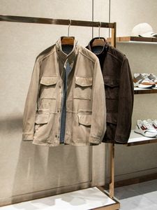 Men Jackets Winter Multi-Pocket loro Brown Beign Velvet Real Leather Coat piana