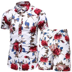 Män 2 -stycken Set Summer Shorts Set Man Printed Shirt and Shorts Set Beach Wear Board Shorts Hawaiian Shirt Set Fashion Clothing 240408