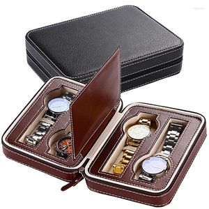 Uhrenkästen 2 4 8 Gitter Reißverschluss Watchs Box Travel Case Organizer Kollektion Top Grad Carbon Faser PU Leder