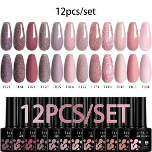 Kits LILYCUTE 12/10PCS Gel Nail Polish Set Spring Summer Nude Glitter Color Semi Permanent Soak Off Manicure Nail Art UV Gel Varnish