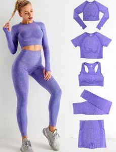 Autunm Winter Gym 5PCS女性Vital Seamless Yoga Set Workout Sports Wear Gym Clotion Short Long Sleeve Crop Top High Leggings8072117