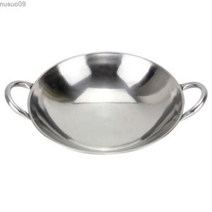 Pans 24/26CM Wok pot stainless steel household grille pot with double handle Chinese cooking frying pan gas potL2403