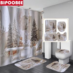 Duschgardiner vit jul badrum vattentät polyester tyg gardin 3d festival dekorera badmattor
