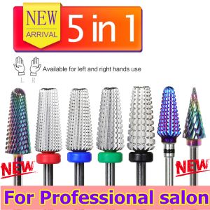 Bits 5 in 1 Professional Sharp Nail Drills Tungsten Carbide Nail Drill Bit Electric Machine Cutter Polishing Tools Left Right Hand