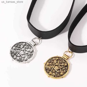 Hänge halsband punk yennefer halsband medaljong pendelle svart läder choker halsband vilda jakt spel cosplay gotiska kedja kvinnor smycken2404whls