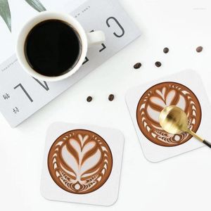 Tischmatten Latte Kunst Zeichnen Farbe Untersetzer Leder -Placematen wasserdichte Isolierung Kaffee für Dekor Home Küche Esskissen 4 Set 4 4