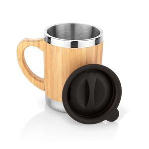 Ny design Eco Isolated Cups Rostfritt stål Kaffe resor med lock bambu tumlar dricka kopp kopp