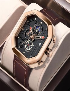Relógios de pulso Lige Fashion Square Dial Leather Mens relógios esportes de luxo relógio à prova d'água Man Cronógrafo Quartz Relógios Mont4056337