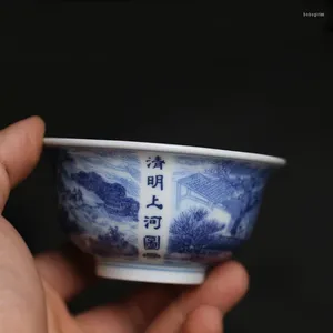 Cups Saucers Blue And White Ceramic Teacup Along The River During Qingming Festival Diagram High Temperature Glaze Color Master Cup