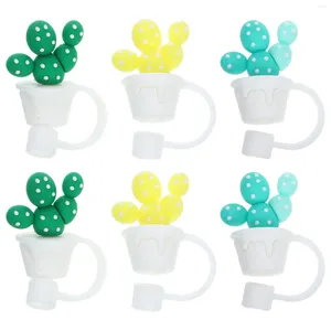 Disposable Cups Straws 6 Pcs S Straw Cover Covers Cap Cute Topper Protector Cactus Shaped Tips Thickened Caps