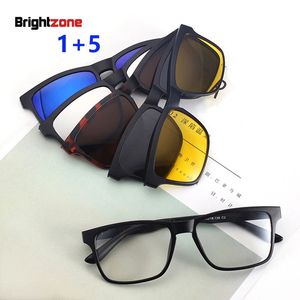 Brightzone Fashion Unisex TR90 Optical Frame 5 Sun Lenses Clip-ons Polariserade solglasögon Night Vision Magnetic Rx Spectacle Frames 240401