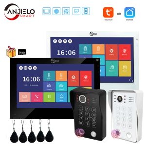 Türklingel Tuya 7 Zoll Video Intercom Touchscreen mit verdrahteten Türklingeln wasserdicht 1080p 148 ° App Passwort Fingerabdruckkarte Swipe Monitor