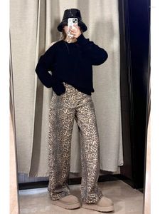 Women's Jeans American Retro High Waist Straight Hip-hop Leopard Print Pants 2024 Summer Casual Y2K Grunge Street Denim Trouser