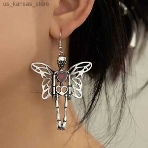 Charm Gothic Halloween Skeleton Skull Drop Earrings For Women Retro Punk Metal Ghost Wing Dangle Earring Girl Party Jewelry Gift240408