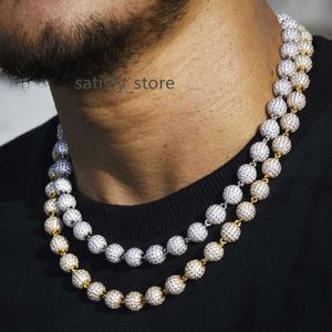 Hiphop kubańskie koraliki łańcuchowe okrągłe ogniwo kulki S925 14K Gold Ice Out 8 mm VVS Diamond Moissanite Kubański naszyjnik