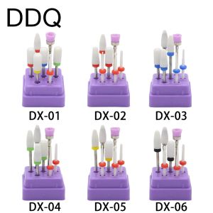 Bitar DDQ 7 PCS kombinerade fräsar som är set för manikyr, keramiska nagelborrbitar kit elektriska borttagande gelpoleringsverktyg