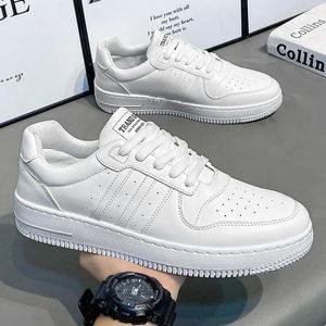 Walking Shoes Men Moda Casual Couro de Couro Não deslizante Esportes resistentes a roupas Women confortável e liso branco liso branco para casal