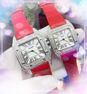 Quadratische Römische Panzer -Zifferblatt Männer sehen Luxus -Präsident Lady Red Blue Black Cow Leder gut gut aussehende Japan Quarz Bewegung Diamanten Ring Armband Uhren Geschenke