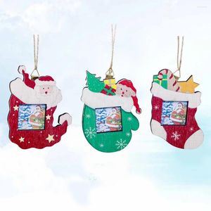 Quadros 3 PCs Christmas Po Po Quadro pendurado Glova de chapéu de madeira e estocagem quarto pendente de festa