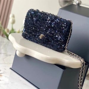 2024 İlkbahar Yaz En Yeni Mini CF Lüks Tasarımcı Çantalar Kadın Pembe Mavi Parlayan Bling Glitter Pullu Sapır Omuz Çantaları Çanta Lüksleri Crossbody Bag Zincir Tote Çanta