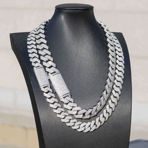 15mm 18mm 20mm god kvalitet silver 925 Iced ut tre rader Moissanite Diamond Trendy Cuban Link Chain Necklace