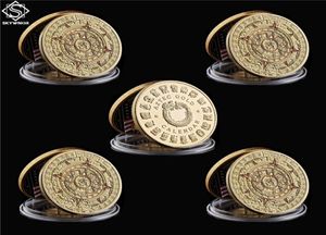 5pcslot Mexico Gold Plated Calender Azetc Craft Culture Souvenir Copy Coin Collectibles2763765