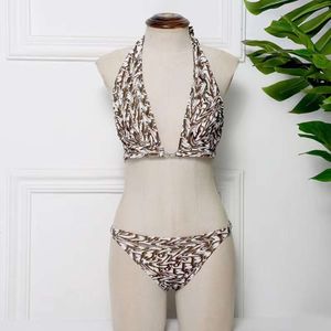 Family Letter Printed Bikini Women's Sexy Rhinestone Button Swimsuit