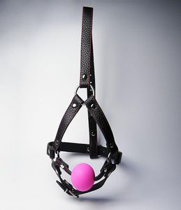 Latest Female Adjustable Black Leather Harness With Silicone Mouth Gag Ball Bondage Gear Passion Flirting BDSM Sex Toy Black Pink4578109