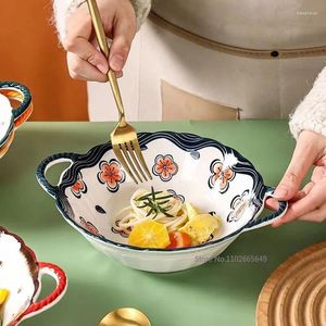 Bowls Ceramic Soup Bowl With Handle Salad Pasta Kitchen Tableware Microwave Oven Bakware Household Noodle