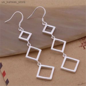 Charm 925 Sterling Silver Three Square Hanging Earrings For Women Fashion Luxury Long Earrings Party Jewelry Female Gift Christmas240408