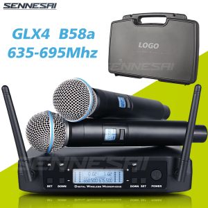 Mikrofonlar Sennesai GLX4 Profesyonel Çift Kablosuz Mikrofon 600699MHz Sistem Sahnesi Performansları UHF Dinamik 2 Kanallı Elde