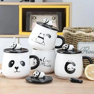 Mugs Ceramic Mug With Lid Cartoon Panda Pattern Coffee Cup Milk Home Decor Drinking Drink Kitchen Utensils Crafts Gifts