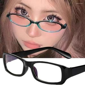 Sunglasses Red Green Y2K Retro Oval Narrow Square Frame Plain Glass Eyeglass Girl Fashion Wear Cartoon Cosplay Glasses Anti-blue Eyeglasses