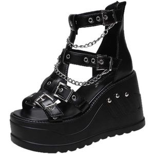 HBP Non-Brand Dropshipping Custom Dark Goth Ladies Chunky Platform Heeled Sandals Punk Style Women Gladiator Sandals plus size 12