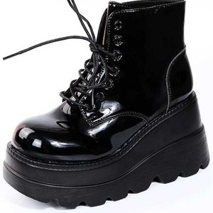 HBP без бренда Dropshiping Custom Mashy Design Black Gothic Style Boots Women Shoes Platform Platform Casual Angle Boots