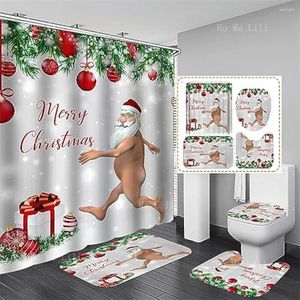 Cortinas de chuveiro divertido, sexy Santa Box Box Ball Ball Conjuntos de cortinas de feliz natal com tapetes