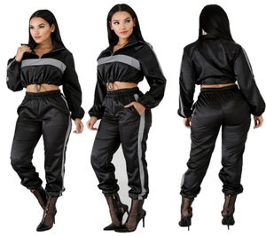 2019 Reflective Tracksuit 2 Two Piece Set Women Clothes Black Crop Toppbants Sweat Suit Sexy Club Outfits Matching Sets4839035