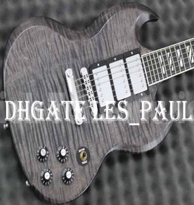 Niestandardowy sklep Flame Top SG Unikalny gitara elektryczna Czarna szara blok naft wkładka Chrome Sprzęt 3 Pickups2090779