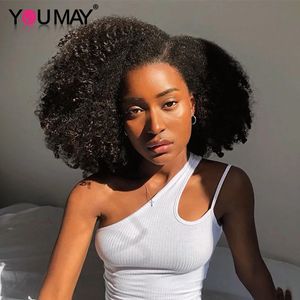 4b 4c Afro Kinky Curly Clip в человеческих волосах 100% монгольская девственная натуральная черная Black Bundle Youmay 240402