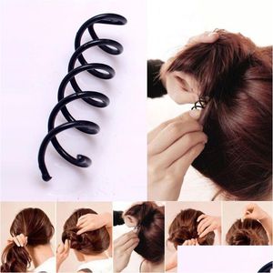 Clipes de cabelo CLIP DE PIN SPING SPING Ponte de cabelo Twist Barrette Black Acessórios Placa Ferramenta Made B Magic Scroo Styling Drop De Dh6be