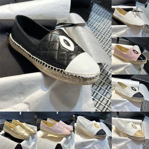 2024 Luxury Designer Sandaler Womens Fisherman Shoes Espadrilles Fabric Dress Shoes Straw Sole Calfskin Leather Lady Dance Canvas Shoes Loafers Flat Heel