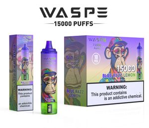 AB Ünlü Marka Waspe Tek Kullanımlık Vape 15K Puff E Cig Vaper Cihaz Önceden Döküntüyle Smok'a Hazır 15000 Puflar LCD Ekran Eşyalı Bobin 12 Lezzetler 850mAh Pil